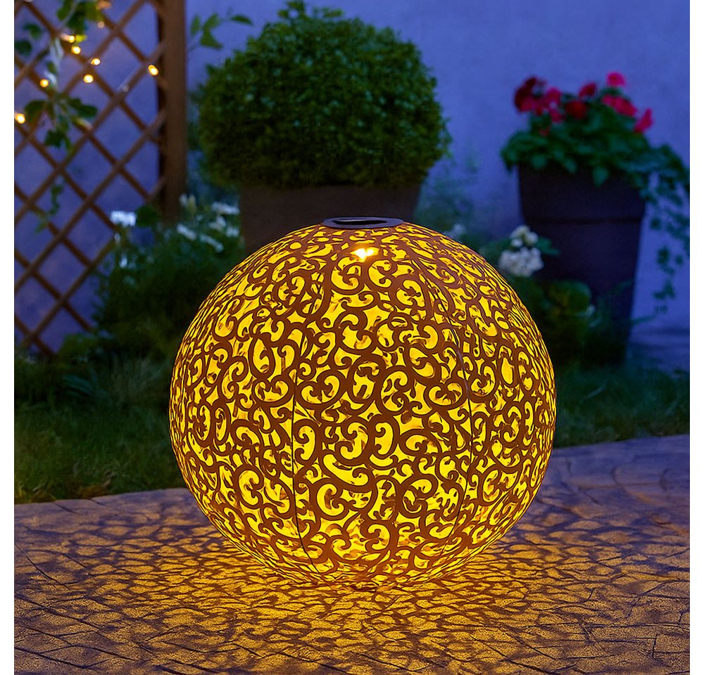 GLOBO LIGHTING Gartenleuchte, LED-Leuchtmittel fest verbaut, Warmweiß, LED Solar Außen Lampe Kugel Steck Strahler rost Garten Weg Beet – Bild 4 von 5