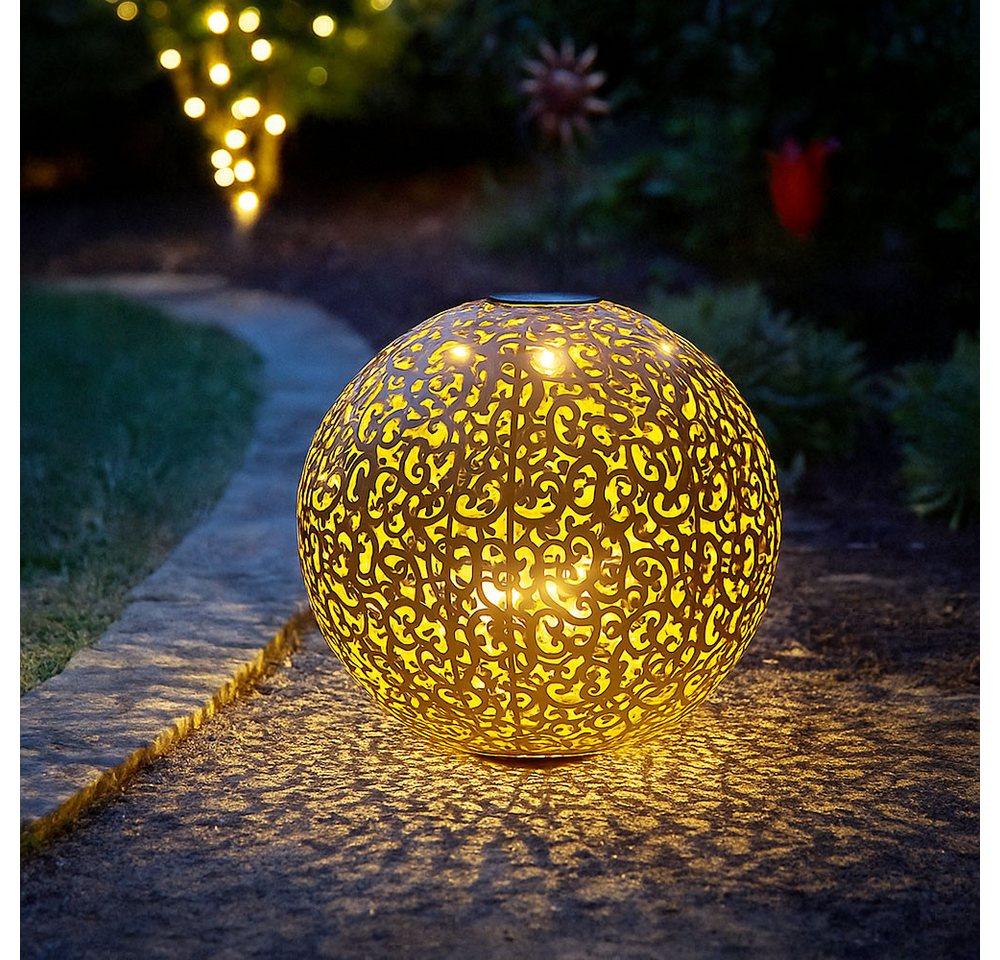 GLOBO LIGHTING Gartenleuchte, LED-Leuchtmittel fest verbaut, Warmweiß, LED Solar Außen Lampe Kugel Steck Strahler rost Garten Weg Beet – Bild 5 von 5
