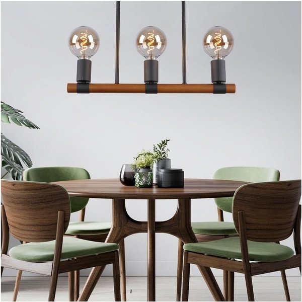 GLOBO LIGHTING Hängeleuchte, Leuchtmittel nicht inklusive, Deckenlampe Retro Holzlampe Wohnzimmerleuchte 3 flammig