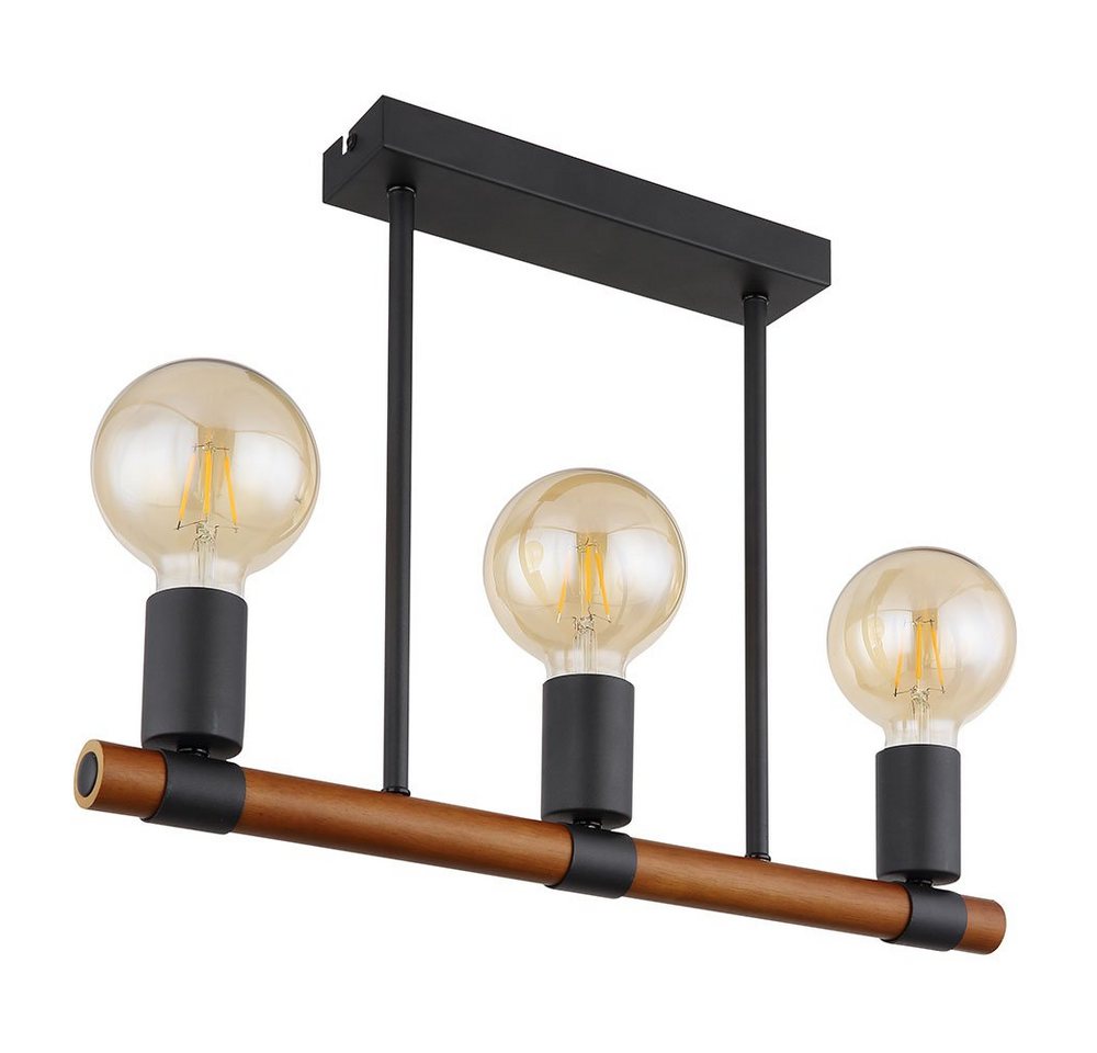 GLOBO LIGHTING Hängeleuchte, Leuchtmittel nicht inklusive, Deckenlampe Retro Holzlampe Wohnzimmerleuchte 3 flammig – Bild 3 von 5