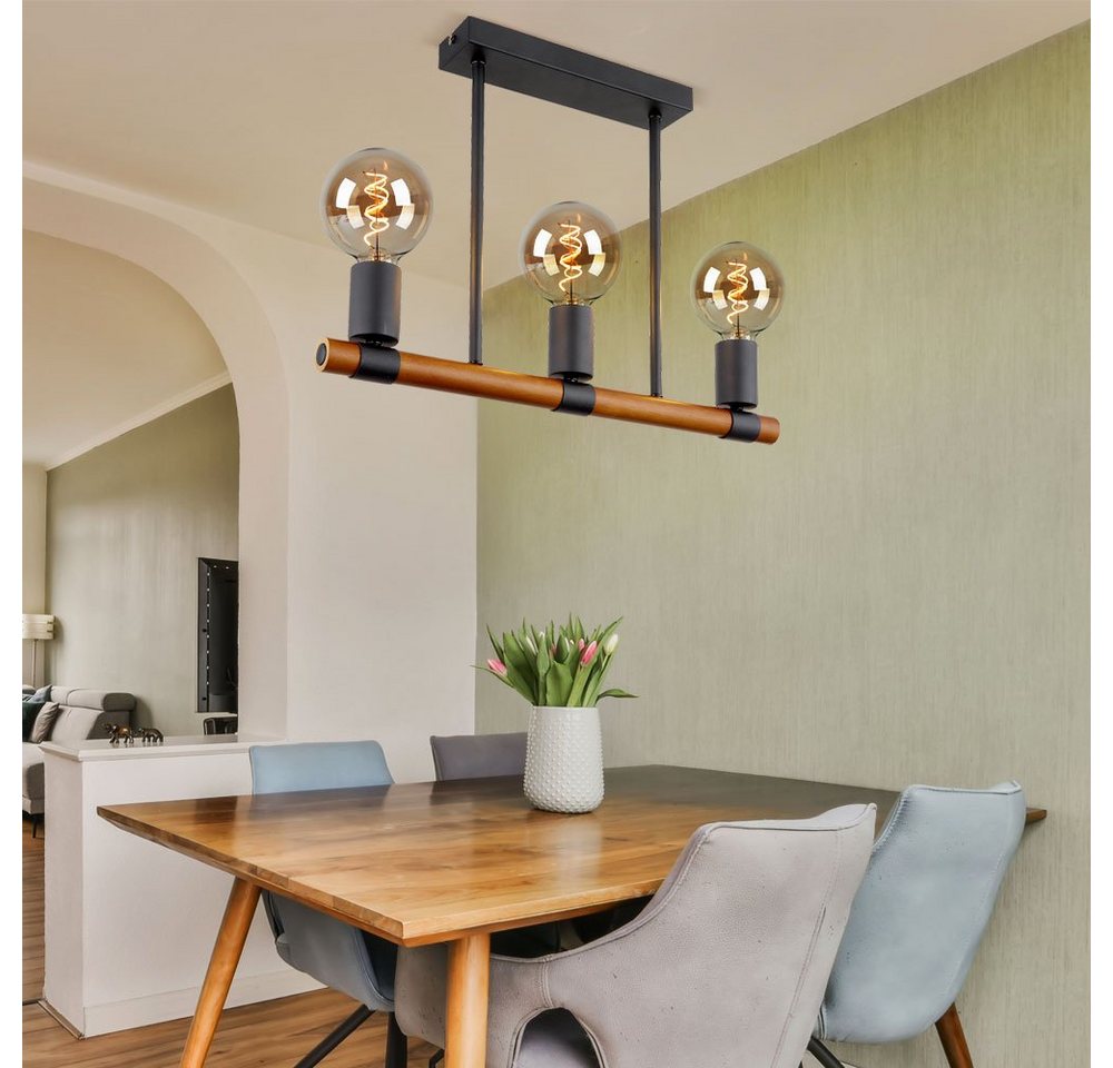 GLOBO LIGHTING Hängeleuchte, Leuchtmittel nicht inklusive, Deckenlampe Retro Holzlampe Wohnzimmerleuchte 3 flammig – Bild 4 von 5