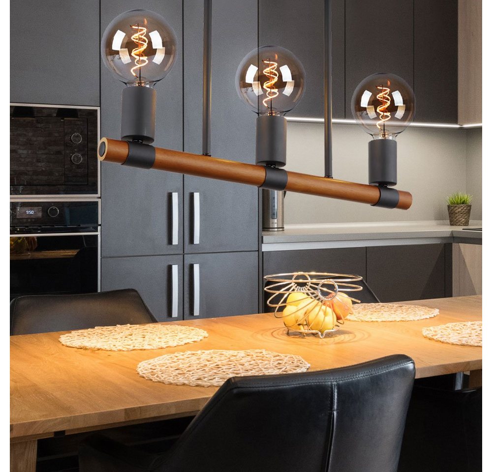 GLOBO LIGHTING Hängeleuchte, Leuchtmittel nicht inklusive, Deckenlampe Retro Holzlampe Wohnzimmerleuchte 3 flammig – Bild 5 von 5
