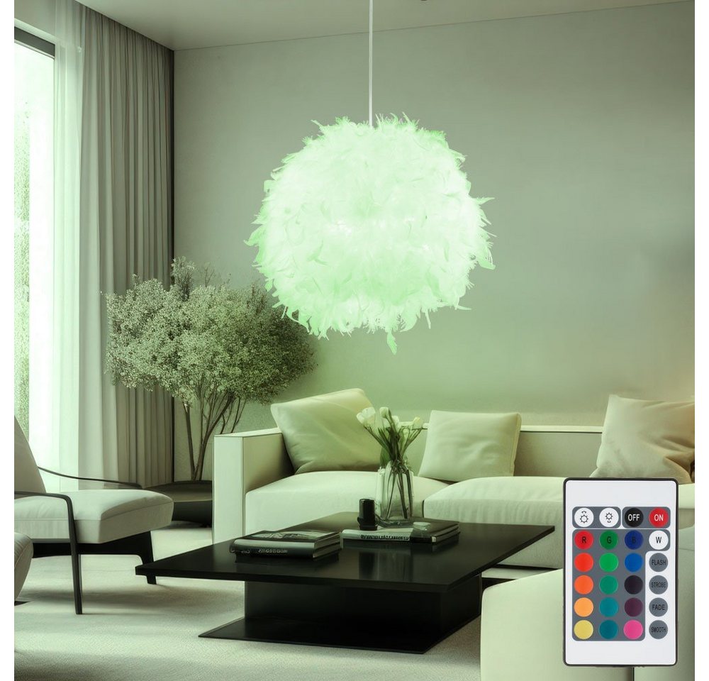 GLOBO LIGHTING Hängeleuchte, Leuchtmittel inklusive, Farbwechsel, Warmweiß, Hänge Leuchte weiß Fernbedienung Feder Pendel Kugel Lampe – Bild 3 von 5