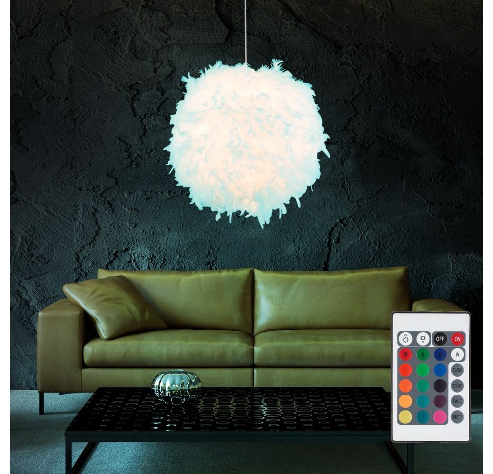 GLOBO LIGHTING Hängeleuchte, Leuchtmittel inklusive, Farbwechsel, Warmweiß, Hänge Leuchte weiß Fernbedienung Feder Pendel Kugel Lampe – Bild 4 von 5