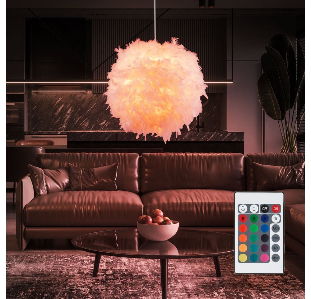 GLOBO LIGHTING Hängeleuchte, Leuchtmittel inklusive, Farbwechsel, Warmweiß, Hänge Leuchte weiß Fernbedienung Feder Pendel Kugel Lampe – Bild 5 von 5