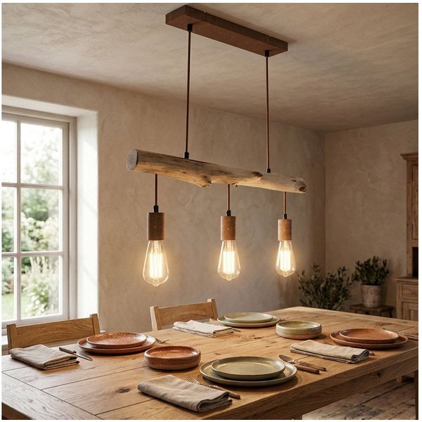 GLOBO LIGHTING Hängeleuchte, Leuchtmittel nicht inklusive, Hängeleuchte Holz Esstisch Lampe Küche hängend Retro Deckenleuchte