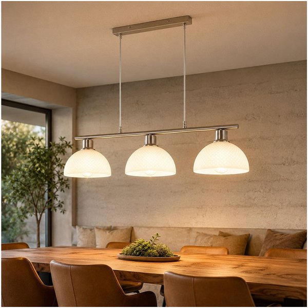 GLOBO LIGHTING Hängeleuchte, Leuchtmittel nicht inklusive, Pendelleuchte Hängeleuchte Metall Nickel matt Glas opal H 120 cm