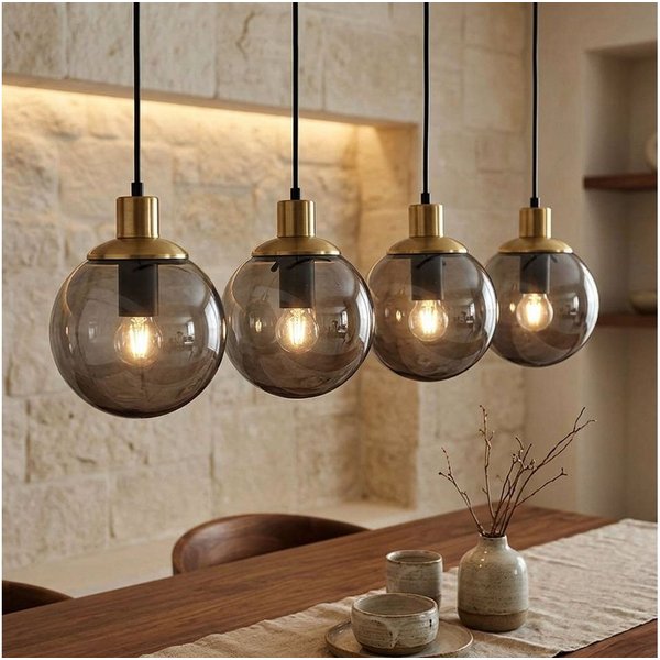 GLOBO LIGHTING Hängeleuchte, Leuchtmittel nicht inklusive, Warmweiß, Hängelampe Glas modern Pendelleuchte Rauchglas Hängeleuchte schwarz, 4