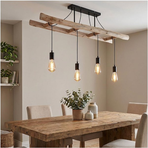 GLOBO LIGHTING Hängeleuchte, Leuchtmittel nicht inklusive, Retro Pendelleuchte Holzleuchte Vintage Hängelampe Holz Hängeleuchte