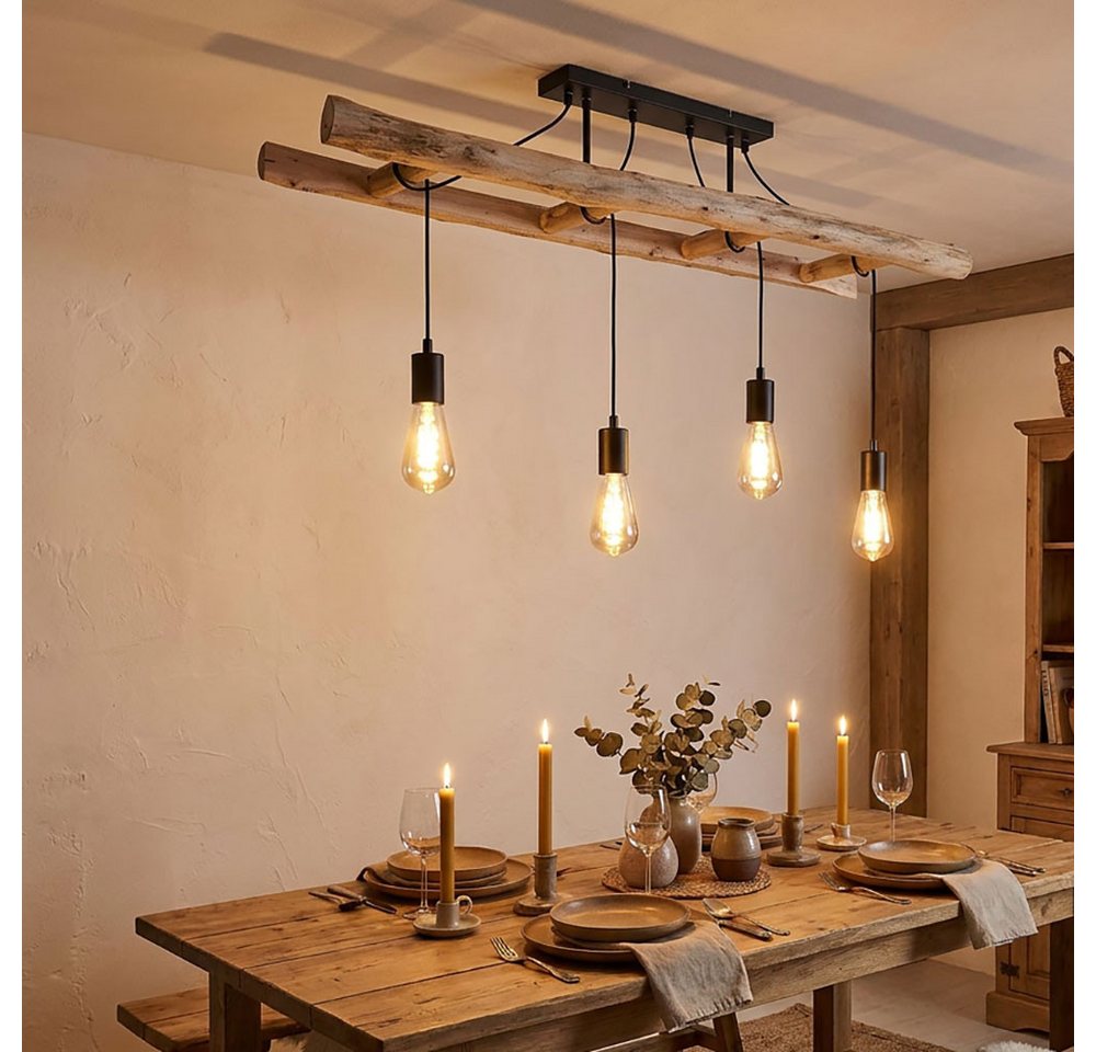 GLOBO LIGHTING Hängeleuchte, Leuchtmittel nicht inklusive, Retro Pendelleuchte Holzleuchte Vintage Hängelampe Holz Hängeleuchte – Bild 3 von 5