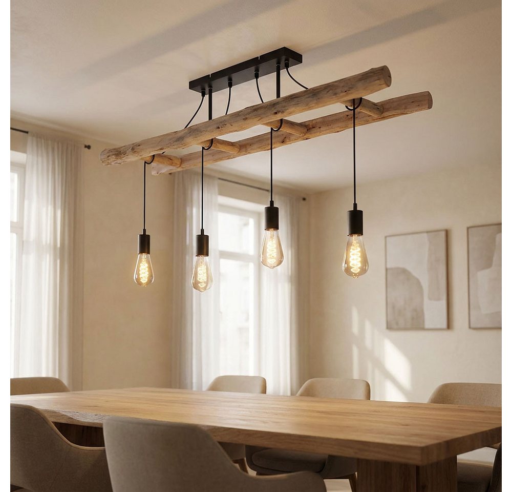 GLOBO LIGHTING Hängeleuchte, Leuchtmittel nicht inklusive, Retro Pendelleuchte Holzleuchte Vintage Hängelampe Holz Hängeleuchte – Bild 4 von 5