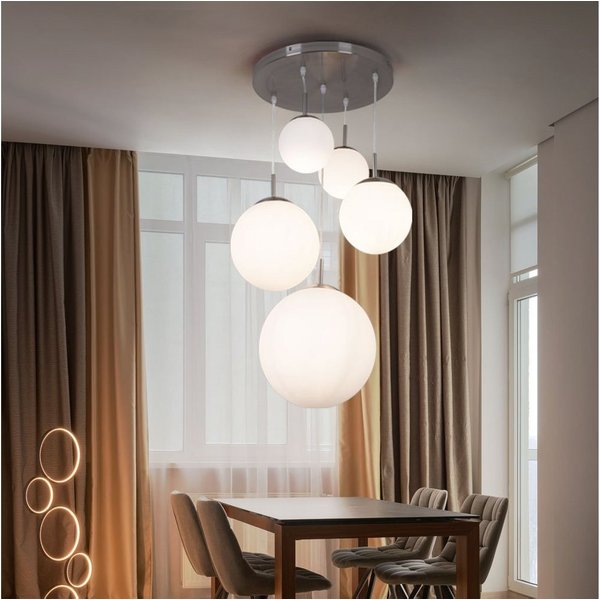 GLOBO LIGHTING Hängeleuchte, Leuchtmittel nicht inklusive, Hängeleuchte Wohnzimmerlampe 5-flammig Glas Schirm Kugel silber H 90cm