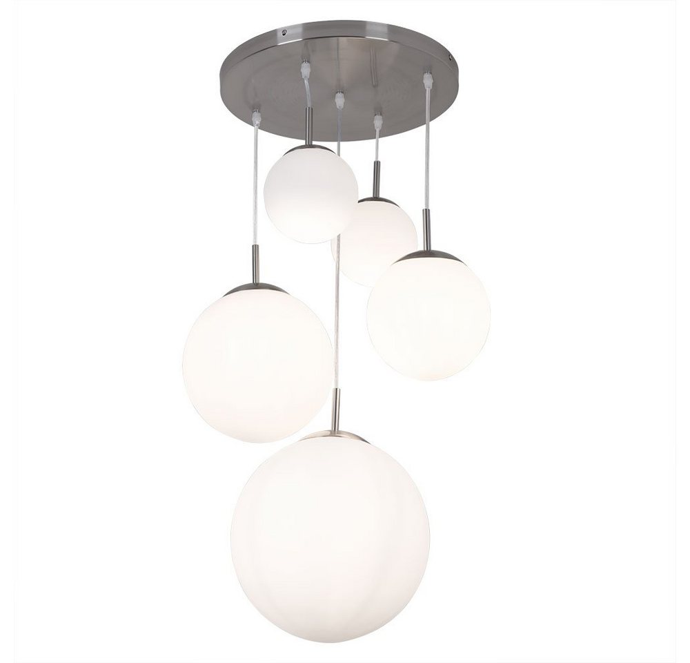 GLOBO LIGHTING Hängeleuchte, Leuchtmittel nicht inklusive, Hängeleuchte Wohnzimmerlampe 5-flammig Glas Schirm Kugel silber H 90cm – Bild 2 von 5