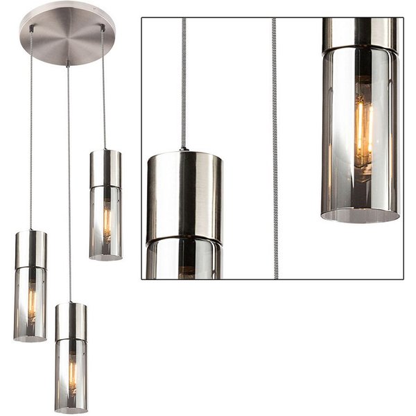 GLOBO LIGHTING Hängeleuchte, Leuchtmittel nicht inklusive, Hängeleuchte Pendelleuchte Esszimmerlampe 3 Flammig Rauchglas nickel