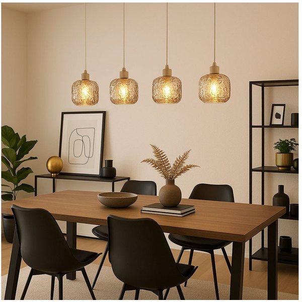 GLOBO LIGHTING Hängeleuchte, Leuchtmittel nicht inklusive, Hängeleuchte Pendelleuchte Deckenleuchte beige Glas rauchfarben E27 H