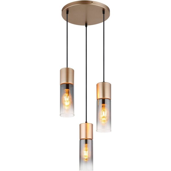 GLOBO LIGHTING Hängeleuchte ANNIKA, ohne Leuchtmittel, Hängeleuchte Cappuccino, Rauchglas Rillen, 3 Höhen, E27