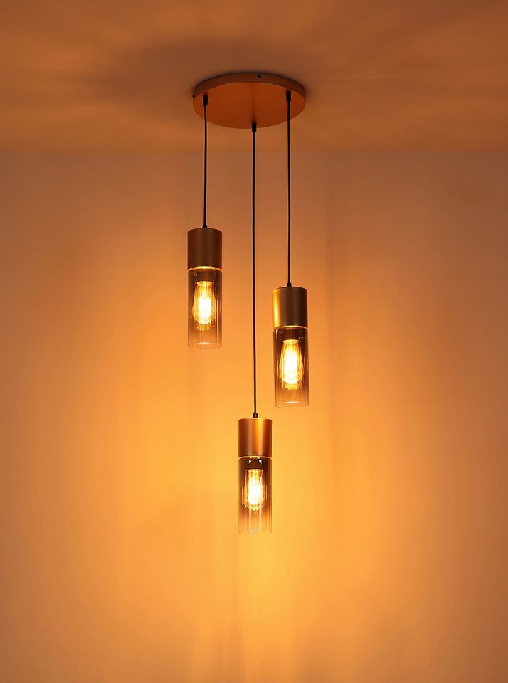 GLOBO LIGHTING Hängeleuchte ANNIKA, ohne Leuchtmittel, Hängeleuchte Cappuccino, Rauchglas Rillen, 3 Höhen, E27 – Bild 5 von 5