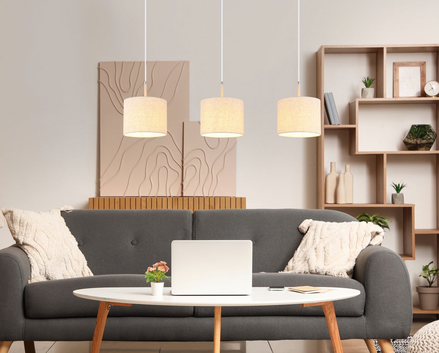 GLOBO LIGHTING Hängeleuchte DELEON, ohne Leuchtmittel, Moderne Wohn- & Esszimmer Hängeleuchte sandfarben – Bild 2 von 5
