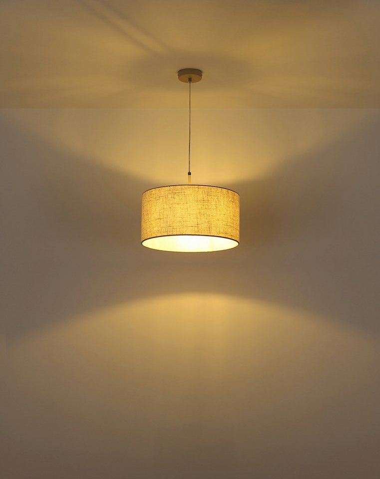 GLOBO LIGHTING Hängeleuchte DELEON, Leuchtmittel wechselbar, Hängeleuchte sandfarben matt mit Creme-Textilschirm, kürzbar – Bild 5 von 5