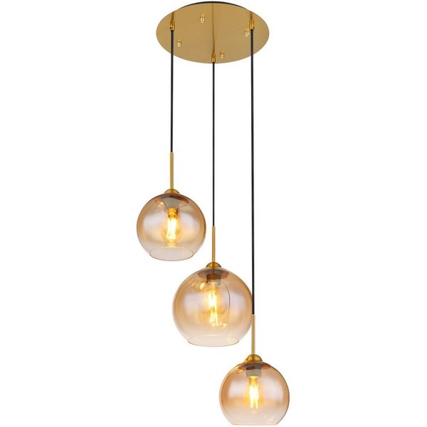 GLOBO LIGHTING Hängeleuchte JAMESSA, ohne Leuchtmittel, Hängeleuchte Messing, Glas amber/klar, höhenkürzbar, E27