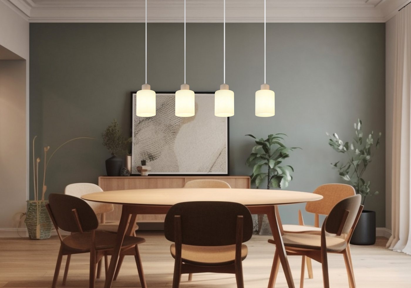 GLOBO LIGHTING Hängeleuchte TRENT, Leuchtmittel wechselbar, Sandfarbene Hängeleuchte mit Glas opal, höhenverstellbar – Bild 2 von 5