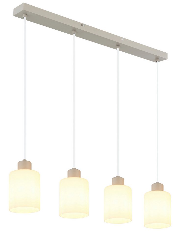GLOBO LIGHTING Hängeleuchte TRENT, Leuchtmittel wechselbar, Sandfarbene Hängeleuchte mit Glas opal, höhenverstellbar – Bild 4 von 5