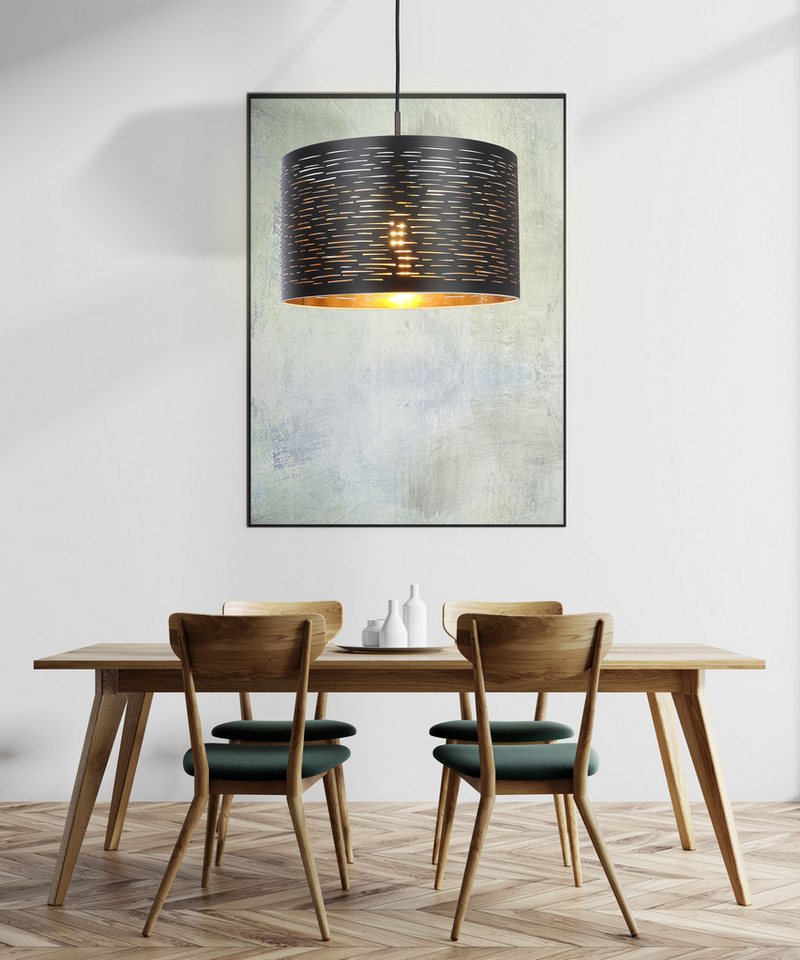 GLOBO LIGHTING Hängeleuchte TUNNO, ohne Leuchtmittel, Hängeleuchte Schwarz/Gold, Kunststoff, höhenkürzbar, E27 – Bild 2 von 5