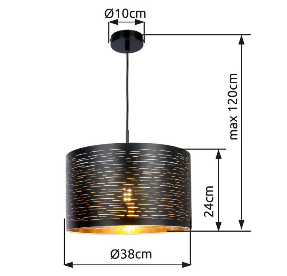 GLOBO LIGHTING Hängeleuchte TUNNO, ohne Leuchtmittel, Hängeleuchte Schwarz/Gold, Kunststoff, höhenkürzbar, E27 – Bild 4 von 5