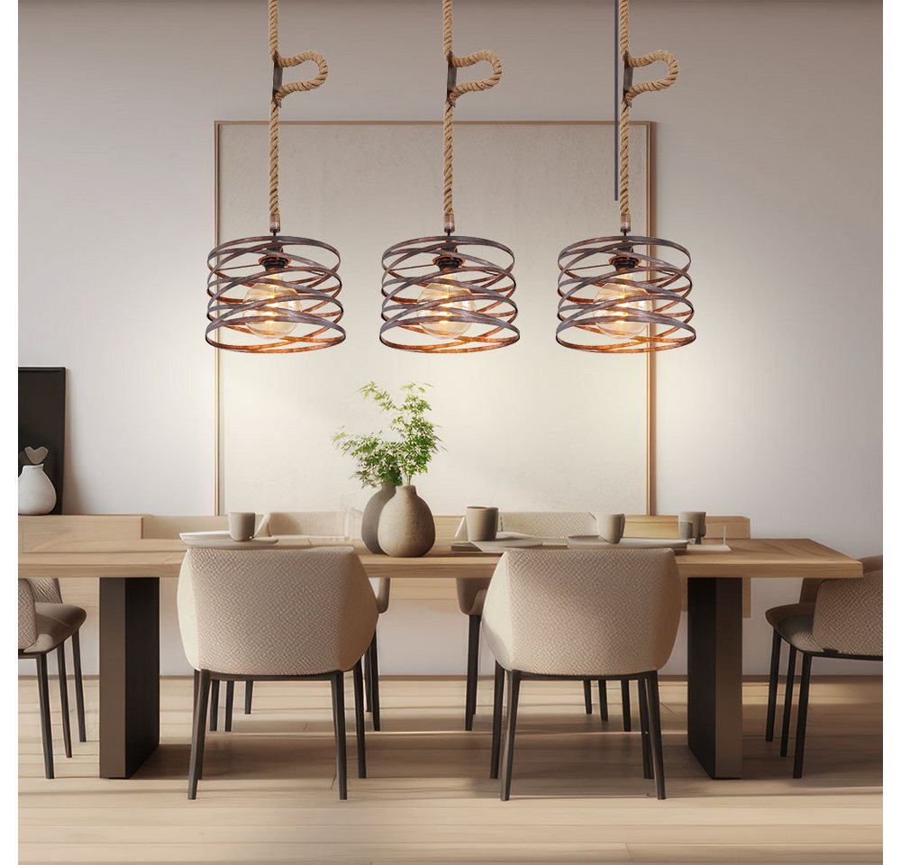 GLOBO LIGHTING Hängeleuchte, Leuchtmittel nicht inklusive, Hanfseil Pendelleuchte Retro Vintage Wohnzimmer Lampe Industrie – Bild 3 von 5