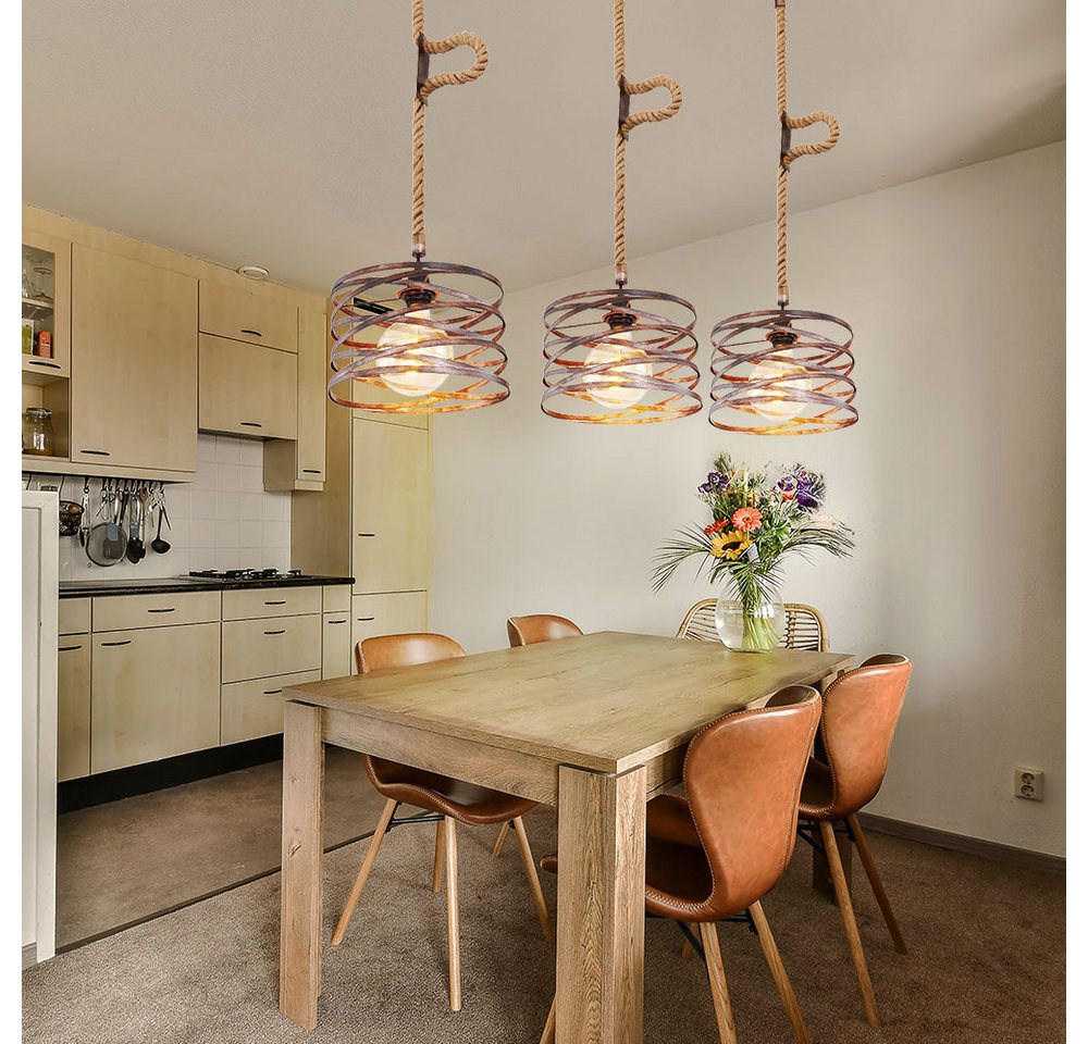 GLOBO LIGHTING Hängeleuchte, Leuchtmittel nicht inklusive, Hanfseil Pendelleuchte Retro Vintage Wohnzimmer Lampe Industrie – Bild 4 von 5