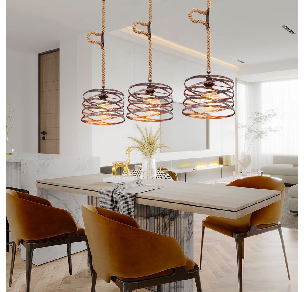 GLOBO LIGHTING Hängeleuchte, Leuchtmittel nicht inklusive, Hanfseil Pendelleuchte Retro Vintage Wohnzimmer Lampe Industrie – Bild 5 von 5