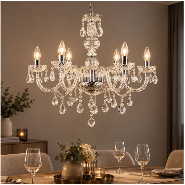 GLOBO LIGHTING Kronleuchter, Leuchtmittel nicht inklusive, Kronleuchter Kristallbehang Pendelleuchte hängend Esszimmer