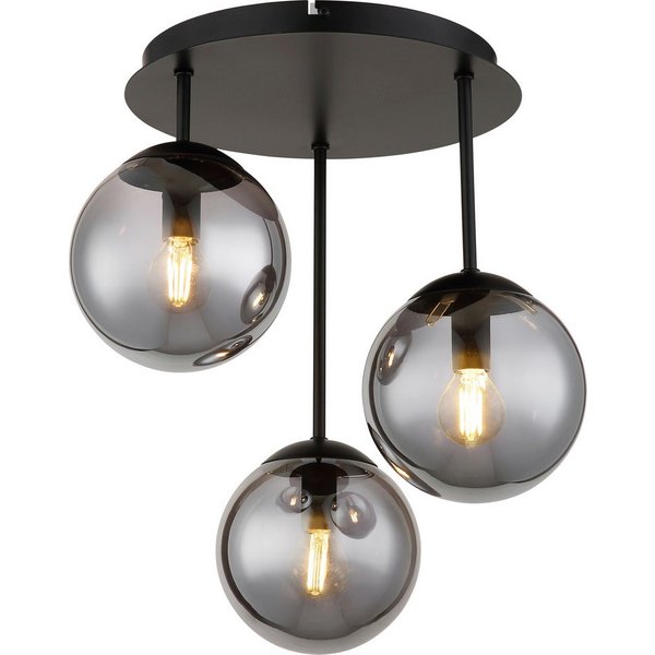 GLOBO LIGHTING Kugelleuchte, Leuchtmittel nicht inklusive, Deckenleuchte Metall Glas schwarz 3-flammig Rauchoptik E14 H