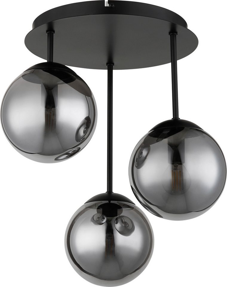 GLOBO LIGHTING Kugelleuchte, Leuchtmittel nicht inklusive, Deckenleuchte Metall Glas schwarz 3-flammig Rauchoptik E14 H – Bild 3 von 5