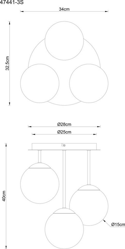 GLOBO LIGHTING Kugelleuchte, Leuchtmittel nicht inklusive, Deckenleuchte Metall Glas schwarz 3-flammig Rauchoptik E14 H – Bild 5 von 5