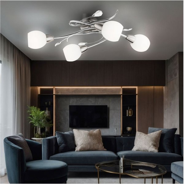 GLOBO LIGHTING Kugelleuchte, Leuchtmittel nicht inklusive, Deckenleuchte Deckenleuchte Wohnzimmerlampe 4 Flammig Glas opal