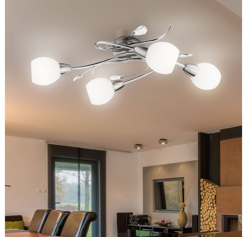 GLOBO LIGHTING Kugelleuchte, Leuchtmittel nicht inklusive, Deckenleuchte Deckenleuchte Wohnzimmerlampe 4 Flammig Glas opal – Bild 2 von 5