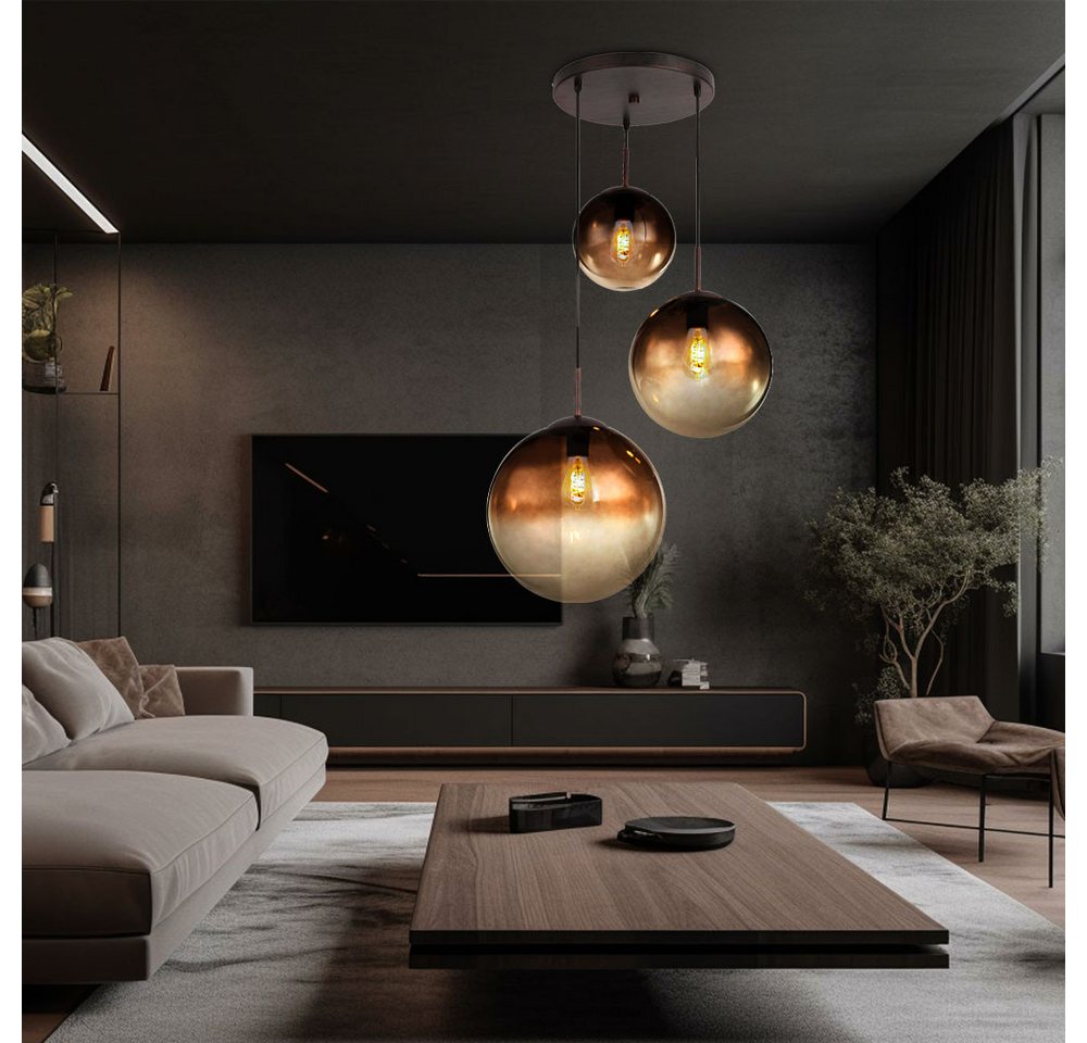 GLOBO LIGHTING Kugelleuchte, Leuchtmittel nicht inklusive, Pendelleuchte Hängelampe Esstischlampe Glas 3 flammig Glaskugel – Bild 2 von 5