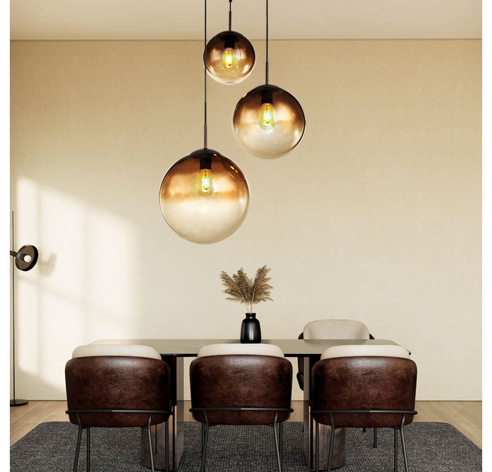 GLOBO LIGHTING Kugelleuchte, Leuchtmittel nicht inklusive, Pendelleuchte Hängelampe Esstischlampe Glas 3 flammig Glaskugel – Bild 3 von 5