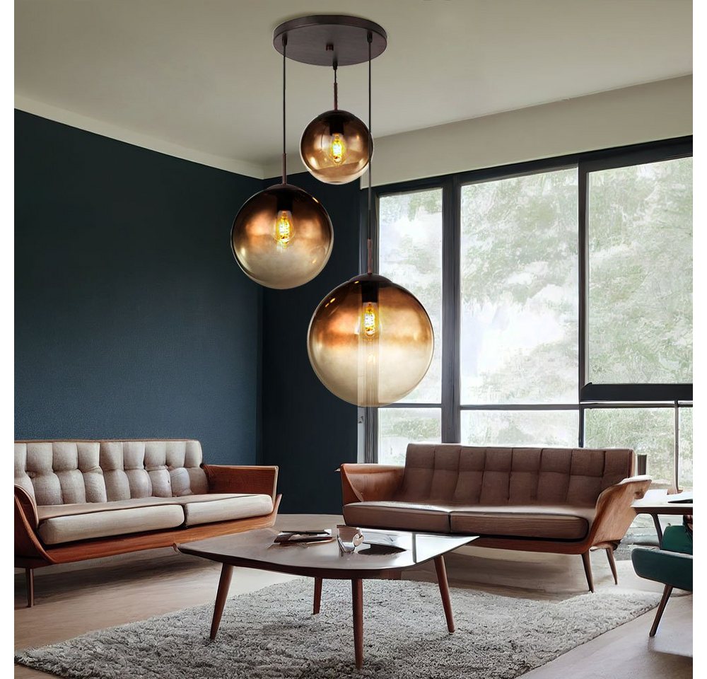 GLOBO LIGHTING Kugelleuchte, Leuchtmittel nicht inklusive, Pendelleuchte Hängelampe Esstischlampe Glas 3 flammig Glaskugel – Bild 4 von 5