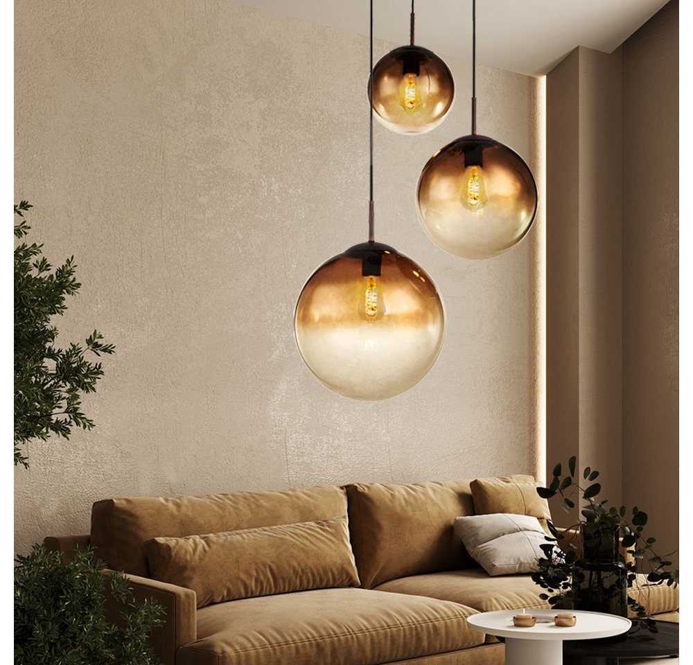 GLOBO LIGHTING Kugelleuchte, Leuchtmittel nicht inklusive, Pendelleuchte Hängelampe Esstischlampe Glas 3 flammig Glaskugel – Bild 5 von 5
