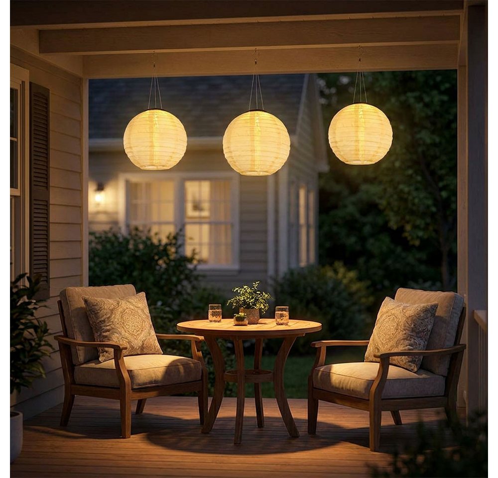 GLOBO LIGHTING Lampion, LED-Leuchtmittel fest verbaut, Warmweiß, Solarlampe Außenlampe Lampion Gartenlampe Hängelampe sand LED 55 cm 2x – Bild 3 von 5