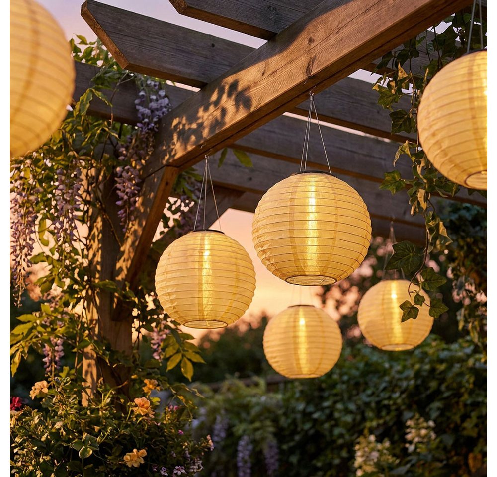 GLOBO LIGHTING Lampion, LED-Leuchtmittel fest verbaut, Warmweiß, Solarlampe Außenlampe Lampion Gartenlampe Hängelampe sand LED 55 cm 2x – Bild 4 von 5
