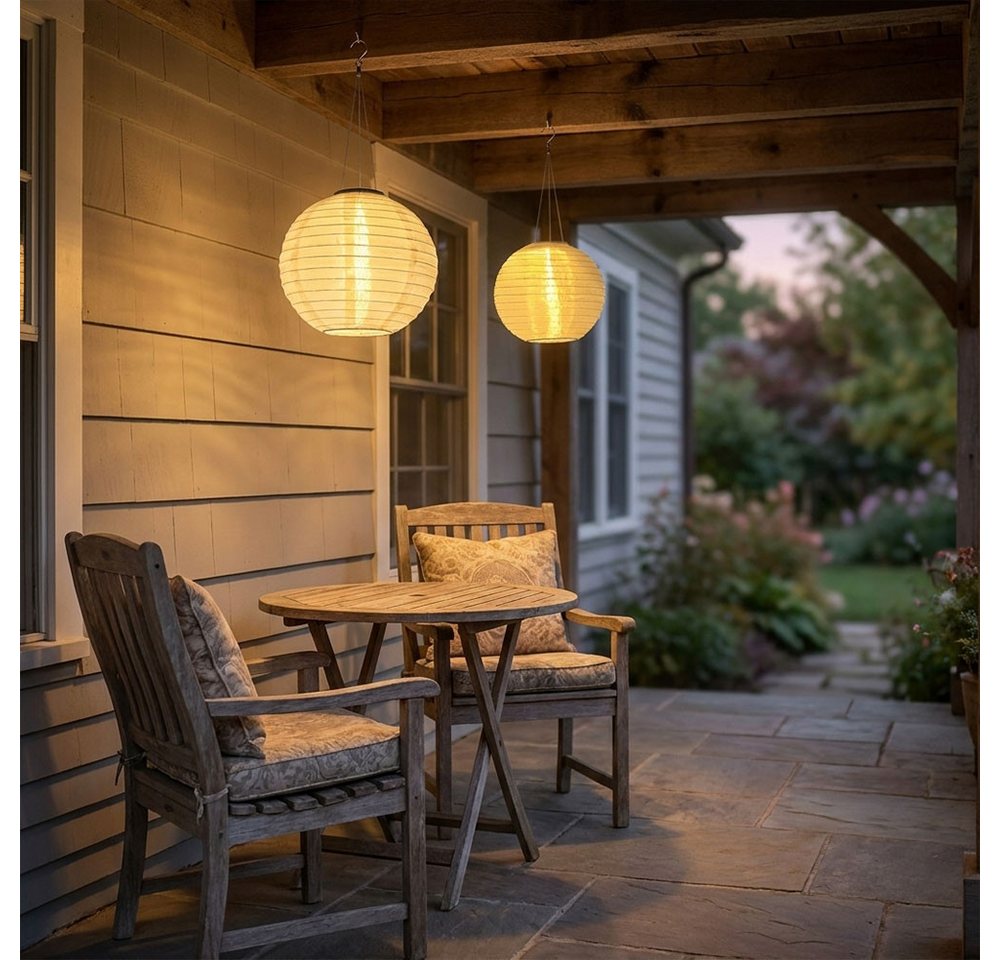 GLOBO LIGHTING Lampion, LED-Leuchtmittel fest verbaut, Warmweiß, Solarlampe Außenlampe Lampion Gartenlampe Hängelampe sand LED 55 cm 2x – Bild 5 von 5