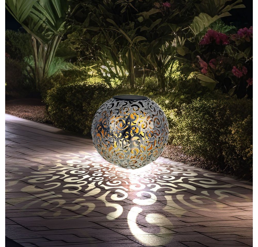 GLOBO LIGHTING LED Außen-Stehlampe, LED-Leuchtmittel fest verbaut, Warmweiß, Solarkugel für Außen Solarleuchte silberfarben Stecklampe Garten – Bild 4 von 5