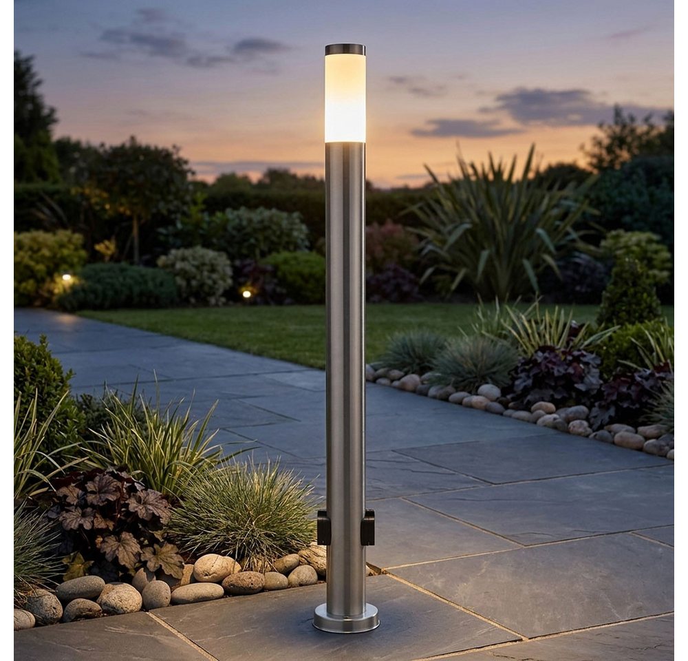 GLOBO LIGHTING LED Außen-Stehlampe, Leuchtmittel inklusive, Warmweiß, Außenleuchte Stehlampe Pollerleuchte LED Steckdosen Edelstahl opal – Bild 4 von 5