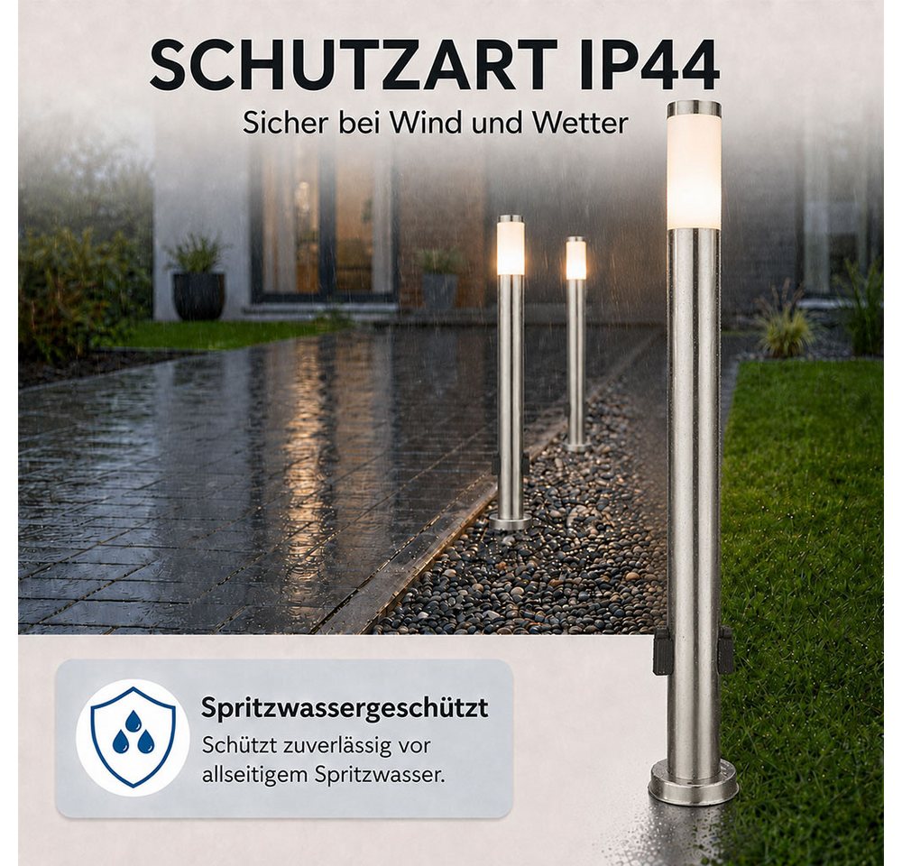 GLOBO LIGHTING LED Außen-Stehlampe, Leuchtmittel inklusive, Warmweiß, Außenleuchte Stehlampe Pollerleuchte LED Steckdosen Edelstahl opal – Bild 5 von 5