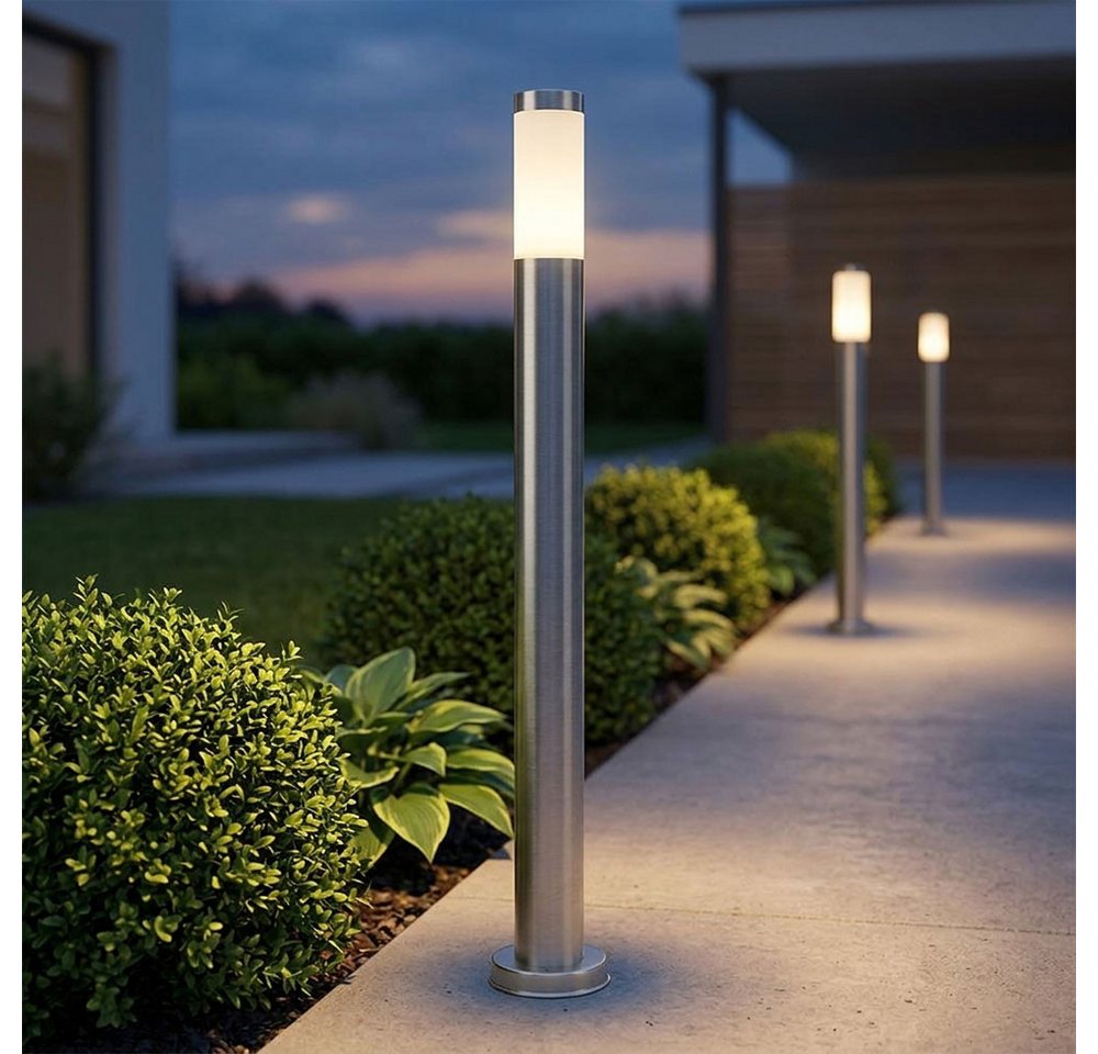 GLOBO LIGHTING LED Außen-Stehlampe, Leuchtmittel inklusive, Warmweiß, LED 7 Watt Steh Lampe Außen Beleuchtung Edelstahl Leuchte IP44 – Bild 4 von 5