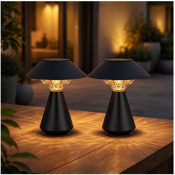 GLOBO LIGHTING LED Außen-Tischleuchte, LED-Leuchtmittel fest verbaut, Warmweiß, Solarlampe Außen Tischlampe LED Gartenlampe Tischleuchte 2er Set