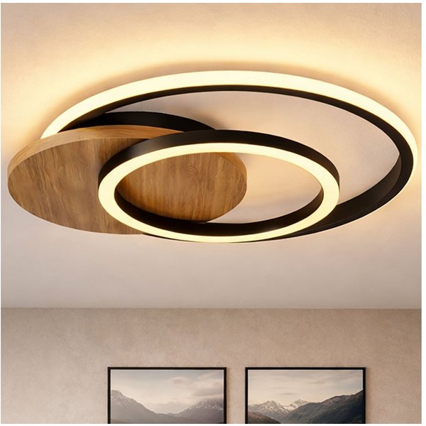 GLOBO LIGHTING LED Deckenleuchte, LED-Leuchtmittel fest verbaut, Warmweiß, Deckenleuchte Designlampe Holz schwarz Ringe Wohnzimmerleuchte opal